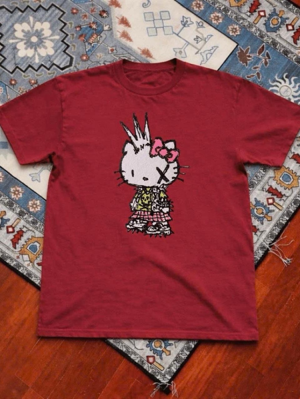 Gildan Red Punk Kitty Graphic Short Sleeve Tee